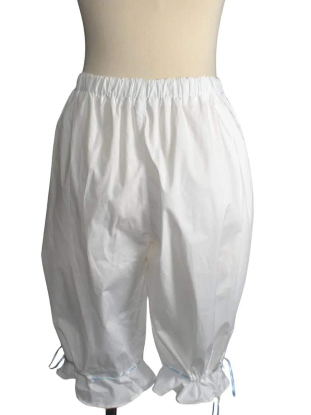 Loucia White Cotton Bloomers Ruffle Shorts Blue Ribbon Ties Size Cottagecore L